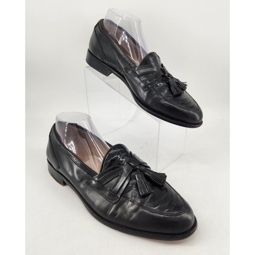 Johnston & Murphy Cellini Tassel Loafers Mens 10.5 M Black Leather Croc Italy